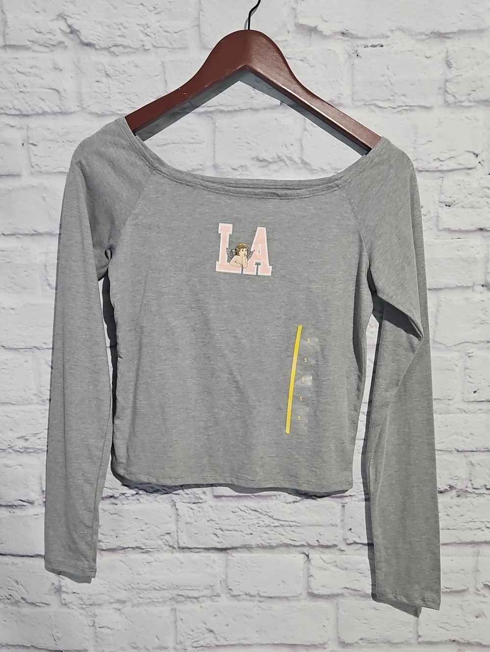 Modern Lux Light Gray LA Graphic Long-Sleeve Top with Angel